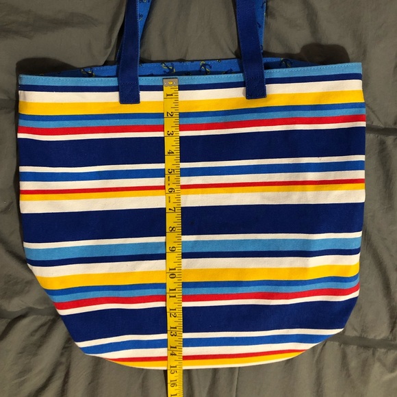 Punctuate Canvas Tote Beach Bag Stripes Anchors Primary Colors NICE - Picture 6 of 9